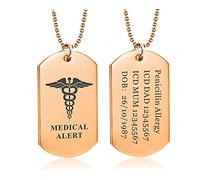 howson london Medical Alert Dog Tag Necklace for Men Women Teens Personalized ID Medical Allergy SOS Awareness of Any Condition Ultimate Emergency Identity for Men Women with Chain (Rose Gold)