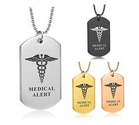 howson london Medical Alert Dog Tag Necklace for Men Women Teens Personalized ID Medical Allergy SOS Awareness of Any Condition Ultimate Emergency Identity for Men Women with Chain (Silver)