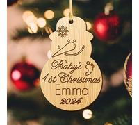 Howson London Personalised Baby's First 1st Christmas Bauble Tree Decoration 5 Designs Wooden Hanging Ornament Keepsake For Boy Or Girl Hand Finished in UK(Snowman)