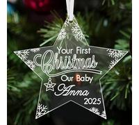 howson london Personalised Christmas Bauble Baby's First Christmas Decoration 1st Xmas Ornaments Acrylic Gift for New Baby Son Daughter Granddaughter Grandson (Star)