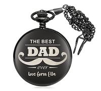 howson london Personalised Pocket Watch Engraved Polished Watch as Fathers Day Gitfs for Dad Daddy Him Men Stepfather Stepdad Custom Gift for Birthday Christmas with Gift Box (Black)