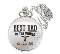 howson london Personalised Pocket Watch Engraved Polished Watch as Fathers Day Gitfs for Dad Daddy Him Men Stepfather Stepdad Grandad Custom Gift for Birthday Christmas with Gift Box (Silver)