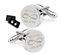 Howson London Personalised Silver Cufflinks for Men - Groomsmen, Best Man, Husband, Wedding, Anniversary - Initial, Round, Toggle Clasp - 16mm - Gift Box