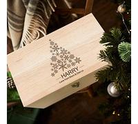 howson london Personalised Wooden Christmas Eve Box Engraved Xmas Eve Box Heavy Beech Gift Box Keepsake Memory Box Custom Santa Gift for Kids Adults (Snowflake)