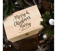 howson london Personalised Wooden Christmas Eve Box Engraved Xmas Eve Box Heavy Beech Gift Box Keepsake Memory Box Custom Santa Gift for Kids Adults (Deer)