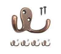 HOWTOOL Double Robe Hook 5 Pack Antique Copper with Screws Coat Hat Bag