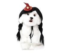 HOWWFALY Dog Costume Cat Apparel Pet Twin Braids Wig with Red Wizard Hat Styling Cute Funny Pet Hair Accessories Decoration for Halloween, Christmas, Parties