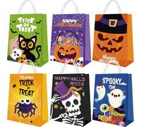 Howzcci 12 Pack Halloween Treat Bag Gift Bags - 6.3 x 3.3 x 8.2 inch Pumpkin Spider Ghost Cat Colorful Goodie Bag Decorations for Halloween Goodie Bags Party Favor Gifts
