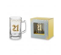 Hox 21st Birthday Glass Tankard 1 Pint Beer Mug Gift Boxed - Gold Confetti Design Celebration Pint Glass for Him, Friend or Dad