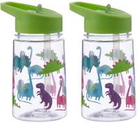 HOX 350ml Kids Water Bottle - BPA-Free Plastic PP, Flip-Top Lid, Reusable & Leak-Proof Design, Lightweight & Durable for School & Travel - Dinosaurs (Pack of 2)