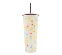 Hox 600ml Double Wall Stainless Steel Travel Soda Cup with Straw - Mixed Florals Pink