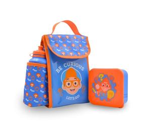 HOX Blippi 3 Piece Lunch Bag Set for Kids | School Set with Insulated Lunch Bag, 400ml Water Bottle and Snack Pot | Carry Bag with Bottle Holder