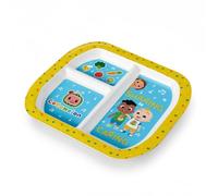 HOX CoComelon Kids Divider Plate - 3-Section Unbreakable BPA-Free Plate for 4+ Years Children, Dishwasher Safe Children’s Mealtime Plate with JJ & Friends - 21.5 x 19cm