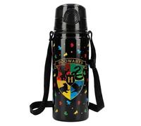 HOX Harry Potter Hogwarts Kids Water Bottle 600ml, Aluminium School Drinks Bottle with Lockable Push Button Lid, Flip Top Straw, Carry Strap & Handle