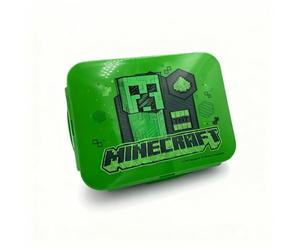 HOX Minecraft Creeper 3 Compartment Bento Lunch Box for Kids - Official Minecraft Lunchbox with Airtight Seal & Snap Lock Lid, BPA Free Plastic Food Container for School, Picnics & Meal Prep