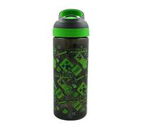 HOX Minecraft Creeper 600ml Drinks Bottle Eco Friendly School Water Bottle + Removable straw, Leak Proof BPA-free Plastic Gift for Minecraft fan - Officially licensed Merchandise