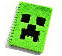 HOX Minecraft Creeper Fluffy Plush A5 Notepad - Soft Plush Green Cover Journal Notebook for Writing, Hard Cover 80 Lined Pages | Officially Licensed Gamer Stationery
