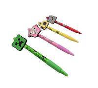 HOX Minecraft Movie Blue Ink Ball point Pen Set of 4 | Flexgrip Ultra Retractable Quick Drying Soft Grip Medium Point (1.0 mm) for Good Writing | Officially Licensed Gamer Stationery