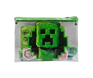 Hox Minecraft Movie Bumper Writing Set with Notebook, Pen, Pencils, Erasers, Ruler & Sharpener | Creeper Logo Transparent Zipped Pouch | Officially Licensed Gamer Supplies