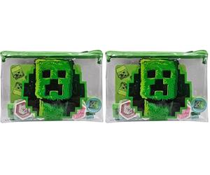 HOX Minecraft Movie Bumper Writing Set with Notebook, Pen, Pencils, Erasers, Ruler & Sharpener | Creeper Logo Transparent Zipped Pouch | Officially Licensed Gamer Supplies (Pack of 2)
