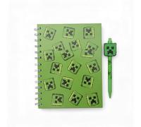 HOX Minecraft Movie Creeper Hardback Notebook & Pen Set | Green Hard Cover Journal Notebooks for Writing A5 Sheet Lined Pages | Officially Licensed Gamer Stationery