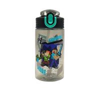 HOX Minecraft Reusable Drinks Bottle | BPA-free Plastic Lightweight Water Bottle with Carry Loop | Removable straw & spills Proof | Gift for Minecraft fan | Licensed Merchandise 600ML