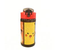 HOX Pokémon 450 ml Kids Water Bottle with Flip Spout & Straw - Pikachu, Squirtle & Bulbasaur Character Drinks Bottle, Lockable Leak-Proof Lid, BPA Free School Sports Travel Bottle for Children