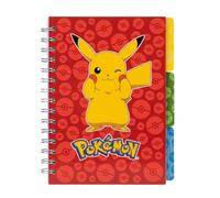 HOX Pokémon Pikachu Wirebound Project Notebook A5, 100 Pages | Colour-coded dividers and spiral binding for flat-lay writing at school or on the go