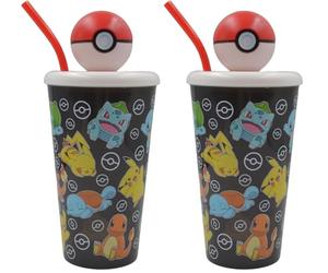 HOX Pokémon Pokéball 3D Sipper Tumbler - Officially Licensed, BPA-Free, Reusable & Kid-Friendly Drinkware, Black (Pack of 2)