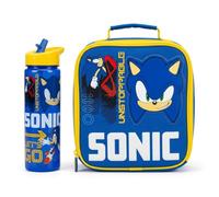 HOX Sonic The Hedgehog Kids Lunch Bag & 600ml Water Bottle Set - Insulated School Lunch Box with Leak Proof Flip Spout Bottle, BPA Free, Blue Sonic Lunch Set for Boys Girls
