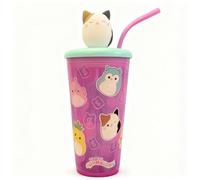 HOX Squishmallows 3D Soda Cup with Straw & Lid - 600ml Cute Cam Cat Design | Durable BPA-Free Plastic Drinkware for Kids & Collectors | Fun Squishmallows Cup for Juice, Soda & Smoothies