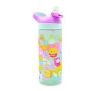 HOX Squishmallows 600ml Kids Water Bottle with Flip Spout Lid, Straw & Carry Loop - Cute Pastel Kawaii Design, Leak Resistant School Drink Bottle, BPA Free Travel Cup for Children