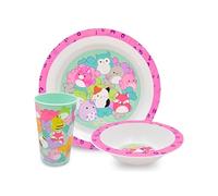 HOX Squishmallows Kids 3 Piece Tableware Dinner Set with one Dinner Plate, Soup Bowl & Tumbler | BPA-Free & Reusable Plastic Dinner Set and Dishwasher Safe Gift for Fan & Collector