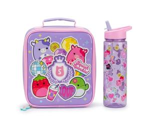 HOX Squishmallows Kids School Lunch Set - Insulated Lunch Bag with 600ml Leakproof Water Bottle, BPA Free, Squish & Sparkle Pastel Design, Girls Lunch Box & Bottle Set