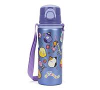 HOX Squishmallows Kids Water Bottle 600ml, Aluminium School Drinks Bottle with Lockable Push Button Lid, Built-In Straw, Carry Strap and Handle
