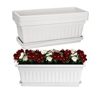 HOXHA 6 Pack Window Box Planter, 17 inches Plastic Vegetable Flower Planter Boxes with Tray, Rectangular Indoor and Outdoor Flower Pots for Windowsill, Patio, Porch, Garden Balcony
