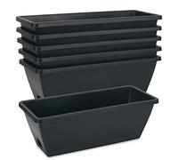 HOXHA Window Box Planter, 6 Pack 17inch Plastic Vegetable Flower Planter Boxes with Tray, Indoor Outdoor Flower Pots for Windowsill, Patio, Porch, Garden Balcony, Black