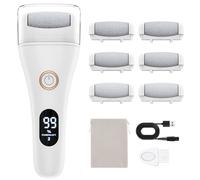 Hoxida Electric Foot File Rechargeable with 6 Rollers, Callus Remover Feet Pedicure Set Professional for Hard Skin Cracked Heels and Dead Skin - White