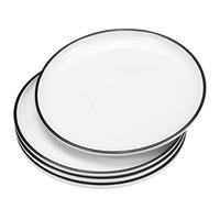 Hoxierence 10 Inch Ceramic Dinner Plates, Classic White Round Porcelain Serving Dishes with Black Line Edge for Steak, Pasta, Pizza, Restaurant - Set of 4