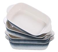 Hoxierence 20oz Small Ceramic Baking Dishes, 7.5L x 5.4W Inch Stone Embossed Pattern Bakeware with Double Handles, Individual Rectangular Baker for Lasagna, Casserole - Set of 4 (Gray)