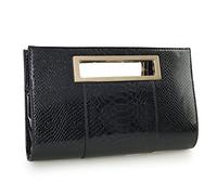 Hoxis Classic Crocodile Pattern Faux Patent Leather Metal Grip Cut it out Clutch with Shoulder Strap Womens Handbag … (Black)