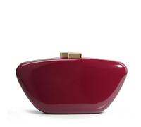 HOXIS Glossy Patent Leather Evening Clutch Bag with Detachable Chain Women's Purse for Wedding Party Prom, Dark Red, 8.3 x 4.3 x 2.2 inches