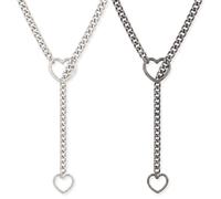 HOXITRADE 2 Pack Heart Slider Necklaces for Women, Adjustable Stainless Steel Jewelry Set, Black & Silver Heart Pendant Chains, Minimalist Everyday Accessories