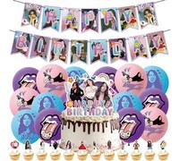 HOXSNII 32PCS Olivia Party Balloons Decorations Set,Olivia Singer Birthday Party Supplies,King Banner,Kids Animals Party Decorations Olivia Theme Cake Toppers for Baby Shower, Kids Birthday Party