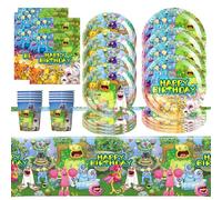 HOXSNII 51PCS Monster Birthday Party Set Theme Decoration,Monster Party Tableware Set, Monster Birthday Party Supplies for Birthday Party,My Singing Party Supplies for Kids - 10 Guests