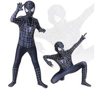 HOXSNII Kids Spider Costume, Spider Classic Boys Bodysuit Costume with Mask, Kids Super Fancy Dress, Party Fancy Dress Jumpsuit - M/120
