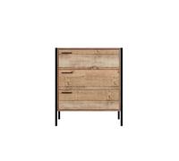 Hoxton 3-Drawer Chest -Industrial Chic with Distressed Oak Effect & Sl esign