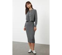 Hoxton Gal 2 Piece Ribbed Midi Dress With Matching Cardigan Set In Dark Grey Dark Grey S