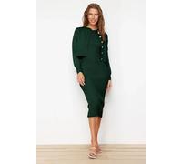 Hoxton Gal 2 Piece Ribbed Midi Dress With Matching Cardigan Set In Green Green L