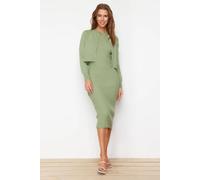Hoxton Gal 2 Piece Ribbed Midi Dress With Matching Cardigan Set In Mint Mint S